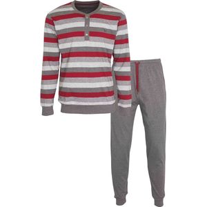 MEQ Heren Pyjama - Polo Sluiting - Gestreept - Grijs - Maat S