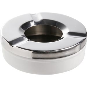 Ronde terras asbak zilver RVS 9,5 x 3.2 cm - Asbakken voor buiten