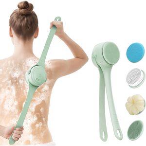 Gsedaox-Lichaamsborstel-Rugborstel-Doucheborstel-Rugborstel Douche met Dubbele handgreep-Elektrische lichaamsborstel-37 cm-muntgroen