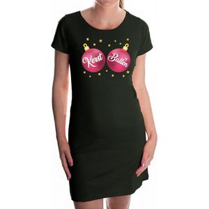 Fout kerst jurkje fuchsia-roze kerstballen zwart - dames - Kerst kleding / outfit / dress XL