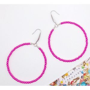 Jeannette-Creatief® - Beach - Pink Pearls - Zilveren oorringen - Roze oorbellen - Fuchsia - Dames Oorbellen - Hoops