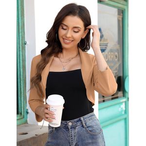 Dames Bolero Vest Met Lange Mouwen 3/4 Mouw Open Voorzijde Elegante Bolero Jas Kort Vest Doorzichtig Jasje Khaki XXL