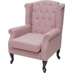 Chesterfield fauteuil, relax club fauteuil wing chair, waterafstotende stof/textiel ~ vintage roze zonder voetenbankje