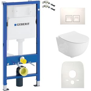 Inbouwreservoir Complete Toiletset Geberit Duofix Basic - Inbouw WC Hangtoilet Wandcloset BRAVA Wit Hoogglans - Bedieningsplaat DELTA Wit - Voorwandelement - Installatiesysteem