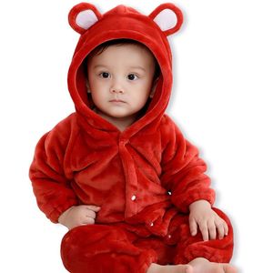 BoefieBoef Rood Baby Berenpak 0-12 maanden – Zacht Flanel Winterpak - Warme Winter Onesie - Baby Romper met Beren Capuchon - Baby Jumpsuit voor Kinderen - Boxpakje - Pyjama voor Jongens en Meisjes – Kerst cadeau of Kraamcadeau - 1 jaar S
