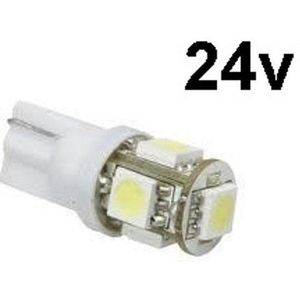 T10 - 24 volt - 5 LED - 5050 SMD - KOUD WIT 6500K