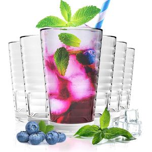 Stapelbare kampeerglazen drinkglazen in een set van 6 (385 ml) - breukvast, vaatwasmachinebestendig voor gezinnen, restaurants en feesten