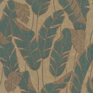 Natuur behang Profhome 395022-GU vliesbehang gestructureerd met bloemmotief en metalen accenten beige groen zwart 5,33 m2