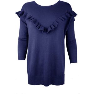Blauwe Trui Ruffles - Lange Dames Truien met Volant - Winter sweaters - SM - Donker blauw