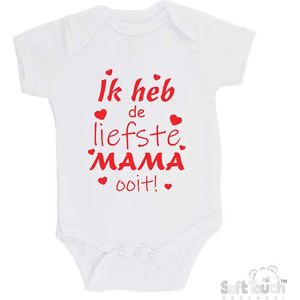 100% katoenen Romper ""Ik heb de liefste MAMA ooit!"" Moederdag Unisex Katoen Wit/rood Maat 56/62