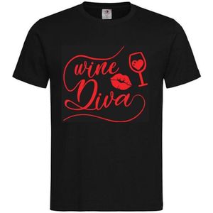 T-shirt Unisex Volwassenen Lol - Festival - carnaval - Wijn - feestje - grappig - grappige tekst - Weekend - Tekst - Foute Kerst ""Wine Diva"" | korte mouw | Zwart/rood | maat S