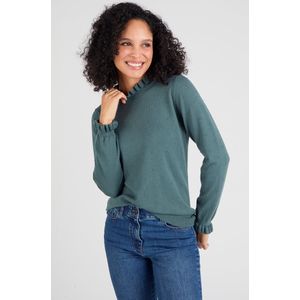 Damart - Pull in fijn reliëftricot met volants - Dames - Groen - S