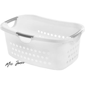 Mrs. Jones Kist Papiermand Plastic Wasmand 40 L Groot Met ventilatiegaten en zachte handgrepen Wasserij Badkamer EUHL en Wit .