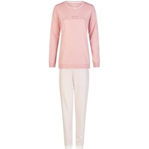 By Louise Dames Winter Pyjama Set Lang Interlock Roze/Wit Gestreept - Maat S