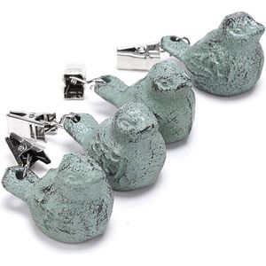 Set van 4 tafelkleedklemmen - Gietijzeren windjackklemmen - Antieke vogelvorm - voor tuinfeesten en picknicks (groen)