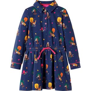 vidaXL - Kinderjurk - Marineblauw - Lange Mouwen - Met Trekkoord