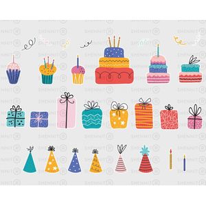 Schattige taartjes en cake stickers verjaardag - verjaardag kinderen stickers - felicitatie stickers - verjaardag stickers - 1 jaar stickers - 4 vellen