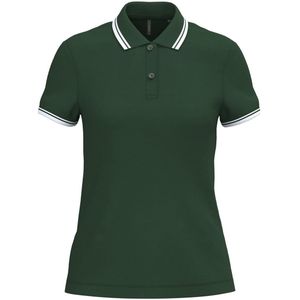 Kariban Gestreepte damespolo korte mouwen K273 - Forest Green / White - L