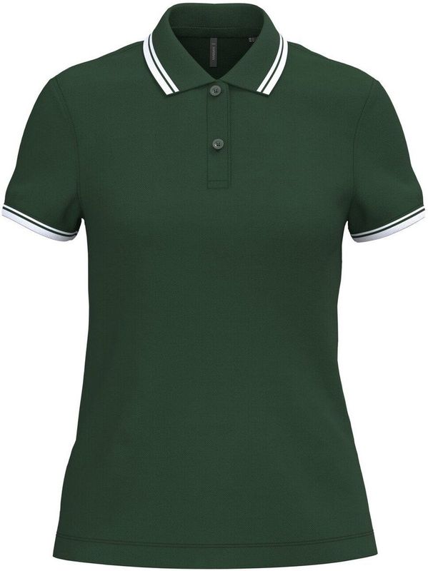 Kariban Gestreepte damespolo korte mouwen K273 - Forest Green / White - L