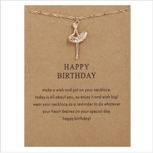Kasey Ballerina hanger aan Ketting Happy Birthday - Goudkleurig - Wenskaart