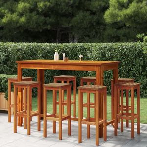 The Living Store 9-delige Tuinbarset massief acaciahout - Tuinbarset - Acacia Hout - Buitentafels - Lounge Set - Eetkamerstoel