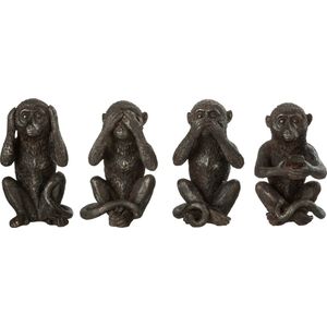 J-Line figuur Apen Horen/Zien/Zwijgen/Phone - polyresin - bruin - 4 stuks