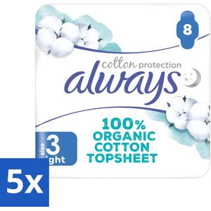 5 x Always - Maandverband - Night - Cotton Protection - Met Vleugels - 8 Maandverband - Nachtbescherming - Maandverband - Biologisch Katoen - Nachtmaandverband - Vleugels
