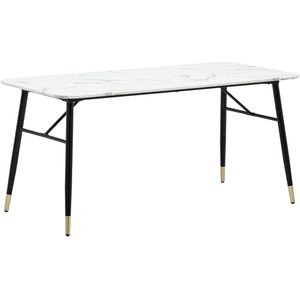 Kleine eetkamer tafel - moderne witte look - elegante rechthoekige tafel - robuuste metalen poten - 140 cm x 80 cm x 76 cm