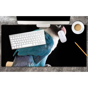 Bureau onderlegger - Blauw met Wit en Zwart Gekleurde Vogel op Standaard - 80x40 cm - 2 mm Dik - Bureau mat Vinyl