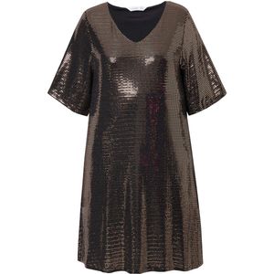 MIAMODA MIAMODA - Dames - Jurk A-lijn pailletjes-look 3/4-mouwen - Goud koper - Maat 42