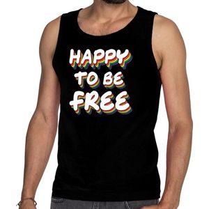 Happy to be free gay pride tanktop/mouwloos shirt -  zwart 3D regenboog singlet heren - gay pride S