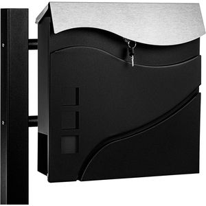 ApexArte® Brievenbus Op Paal - Zilver en Zwart