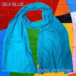 Going Retro - lange sjaal - felle kleur - sea blue zee blauw - 170 x 45 cm - viscose - volwassenen jeugd kinderen - unisex - casual feest carnaval festival