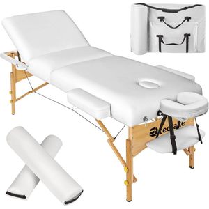 Opklapbare massagetafel met 3 zones en 7,5 cm matras - Inclusief rolkussens en draagtas - Wit