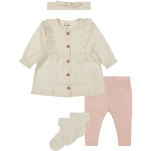 Dirkje Noppies - Kledingset - 4delig - Dirkje Jurkje met haarband - Legging - Light Dusty Pink - 1 paar noppies sokjes oatmeal met werkje - Maat 86