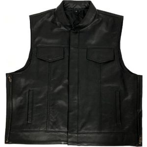 Bighorn - Leren Bikervest Rundleer met metalen Ritsen - Zwart - Maat M