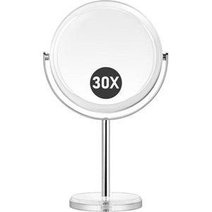 Vergrotingsspiegel 30x, dubbelzijdige 1- en 30x make-upspiegel, tafelspiegel met vergroting met 360° rotatie, scheerspiegel voor slaapkamer en badkamer - Transparant