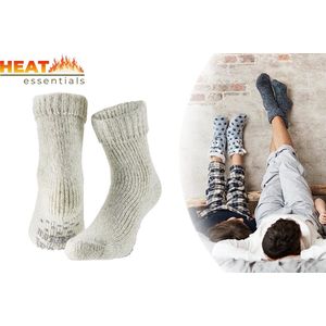 Heat Essentials - Antislip Sokken Dames - Grijs - 35/38 - Wollen Sokken - Huissokken Dames - Noorse Sokken - Unisex