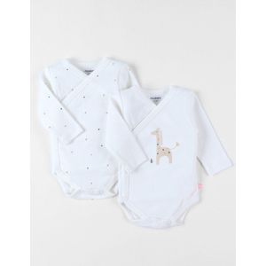 Set van 2 winkel rompers LM wit giraffe-dots 3m/62cm merk noukies