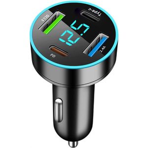 4-Poorts-Autolader-USB-C-Snellader-53W-Dubbele-PD-&-QC3-0-Car-Charger-Supersnel-Opladen-Sigarettenaansteker-USB-C-Adapter