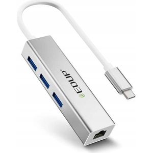 EDUP EP-9801 - 4 in 1 USB-C Hub Netwerkadapter - LAN RJ45 Gigabit Ethernet + 3x USB 3.0 Poorten - 10/100/1000Mbps - Plug & Play