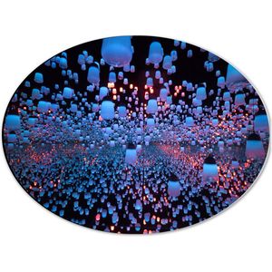 Dibond Ovaal - Opgekleurde Lampen bij een Spiegel - 40x30 cm Foto op Ovaal (Met Ophangsysteem)