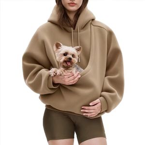 Nieuwe Europese en Amerikaanse herfst/winter Pet Bag Hoodie - Grote damessweatshirt - Draagtas met voorvak - Geschikt voor kleine huisdieren - Khaki , maat XL