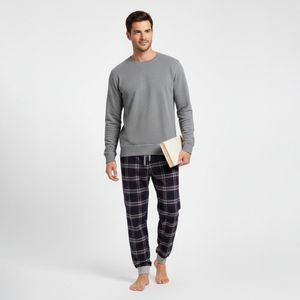 La V - Pyjamaset - Grijs - Heren - Flanel Joggingbroek