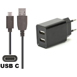 OneOne 2.1A lader met 2 poorten + 0,50m standaard USB C kabel. Oplader adapter past op JBL Wave 100_200_300_Beam_Buds_Flex, Tour One_One M2_Pro 2_Pro plus, Quantum ONE_400_600_800, CLUB 700BT, 950NC, Reflect Aero_Flo Pro_Mini NC