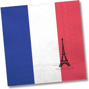 40x stuks Frankrijk Franse vlaggen thema servetten van 33 x 33 cm. Landen thema