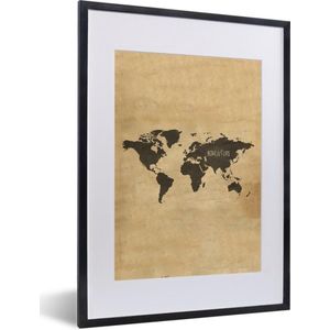 Fotolijst incl. Poster - Wereldkaart - Vintage - Papyrus - Spreuk - 30x40 cm - Posterlijst