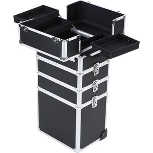 Ariqo Make Up Koffer - Visagie Koffer - Kappers Trolley - Make-up - Met Wieltjes - 4-in-1 - 120L - 25x34x73cm - Zilver met Zwart
