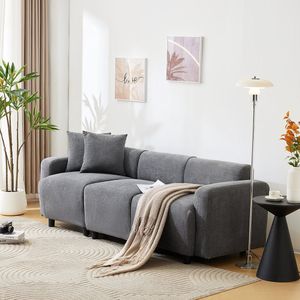 Sweiko Minimalistische driezitsbank, modern design, gestoffeerde meubels, woonkamer bank met 2-kussens