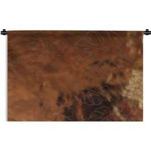 Wandkleed Luxe patroon - Luxe patroon met een bronzen achtergrond en grijze bladeren Wandkleed katoen 150x100 cm - Wandtapijt met foto